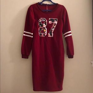 Varsity Back Zipper Sweatshirt Long Sleeve Dress